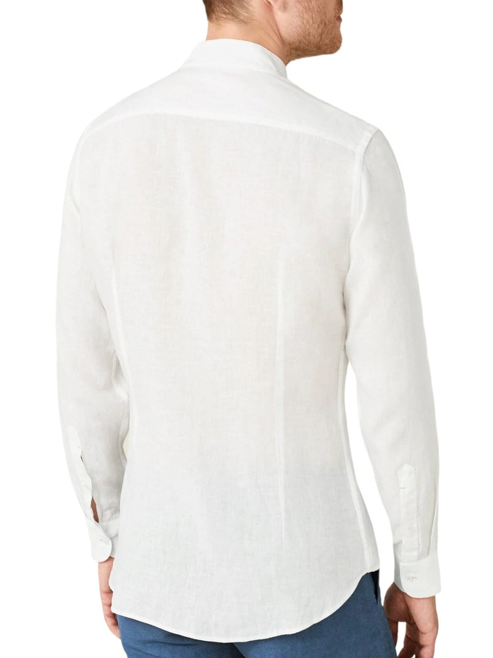 Camicia in lino Gabardine con collo alla coreana Gabardine LN721 BIANO