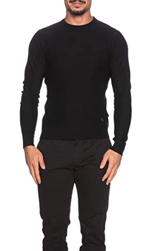Suéter negro de cuello redondo para hombre Yes Zee M845ME00 en algodón cálido