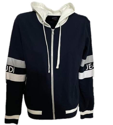 Felpa Gaudì 921BU64017 Blu con cappuccio e zip, realizzata in tessuto tecnico e presenta due tasche anteriori