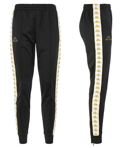 Pantalón Kappa 303KUCO974, modelo 303KUC0-974, color negro. Bandas adhesivas en ambas perneras. Corte ajustado.