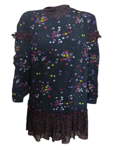 Abito Blugirl Folies BFA3937 Blu con fantasia floreale. Fiocco sul collo nella parte posteriore. Polsino con bottone.