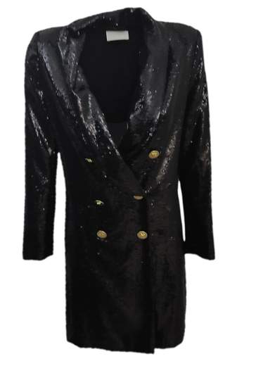 Abito corto a giacca Cristinaeffe SPARKLIN Nero ricoperto di paillettes, manica lunga. Cristinaeffe SPARKLIN NERO