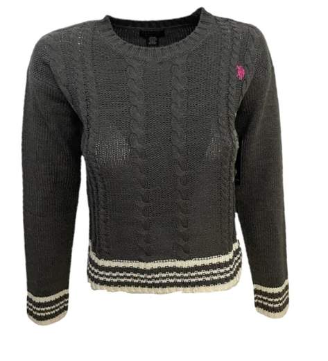 Maglione U.S. Polo Assn. Grigio modello W32516MR con scollo rotondo, maniche lunghe, orlo a coste e polsini a coste. Bambine e ragazze 12