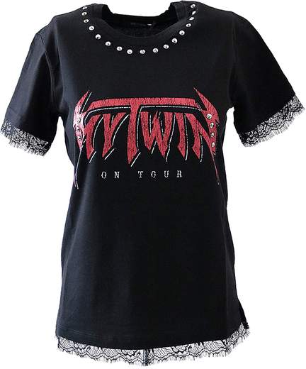 T-shirt Twinset YA82TK nero in cotone stretch a maniche corte e collo a giro Twinset YA82TK NERO