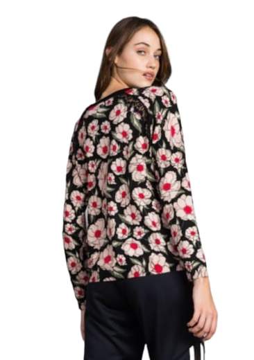 Maglia Twinset YA83B3 in misto viscosa con stampa allover e intarsio di pizzo smerlato Twinset YA83B3 ROSA