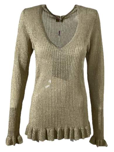 Maglia Blugirl Folies BFA4125 Oro in jersey con filo lurex oro e scollo a V.