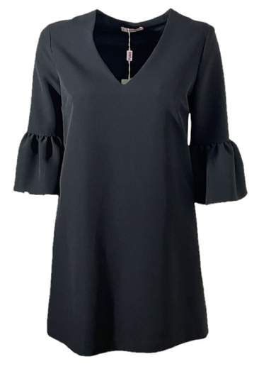 Blugirl Folies BFA3902 Black dress with crossed V-neck and three-quarter length puff sleeves