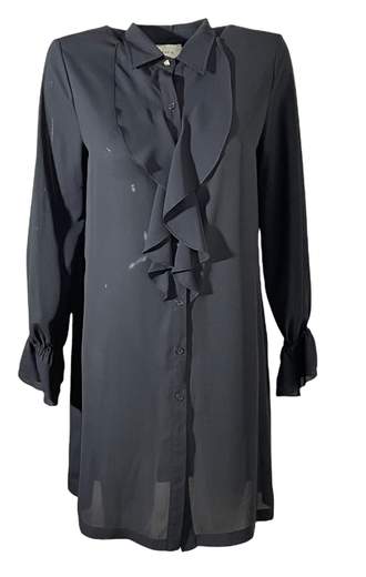 Blusa Toy G E17963 Nero tinta unita basic, chiusura sul fronte, bottoni, maniche lunghe, polsini con elastico, collo tondo, senza tasche Toy G E17963 NERO