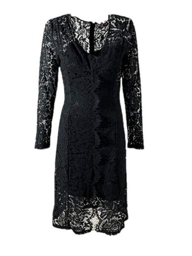 Abito Blugirl Folies BFA392463 Nero in merletto con scollo a V e maniche lunghe.