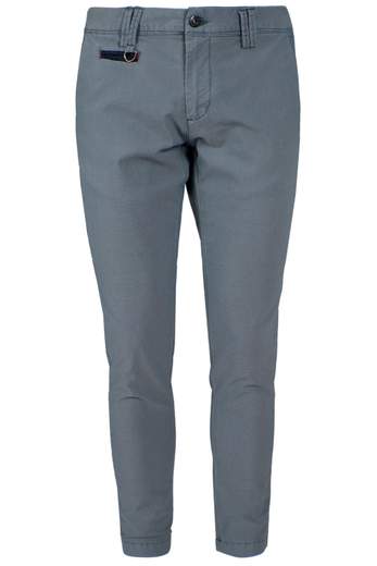 Yes Zee P630FO Blue slim fit chino trousers in stretch cotton fabric, with covered zip fastening, slant pockets, additional front pocket and rear welt pockets