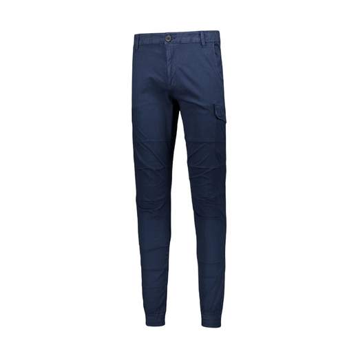 Yes Zee P667WV00 trousers in solid blue, high waist, tapered leg, regular fit, buttons, multi-pockets, elasticated bottom