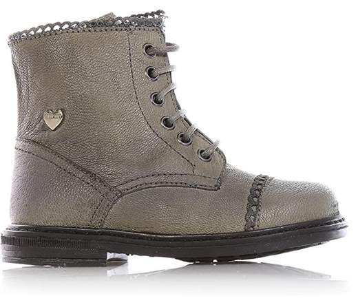 Bota Twinset HA56BU de piel gris con cordones. Cierre de cremallera.
