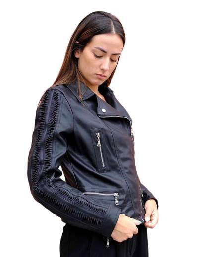 Chaqueta de mujer negra con inserciones aplicadas y cremallera Toy G 6888