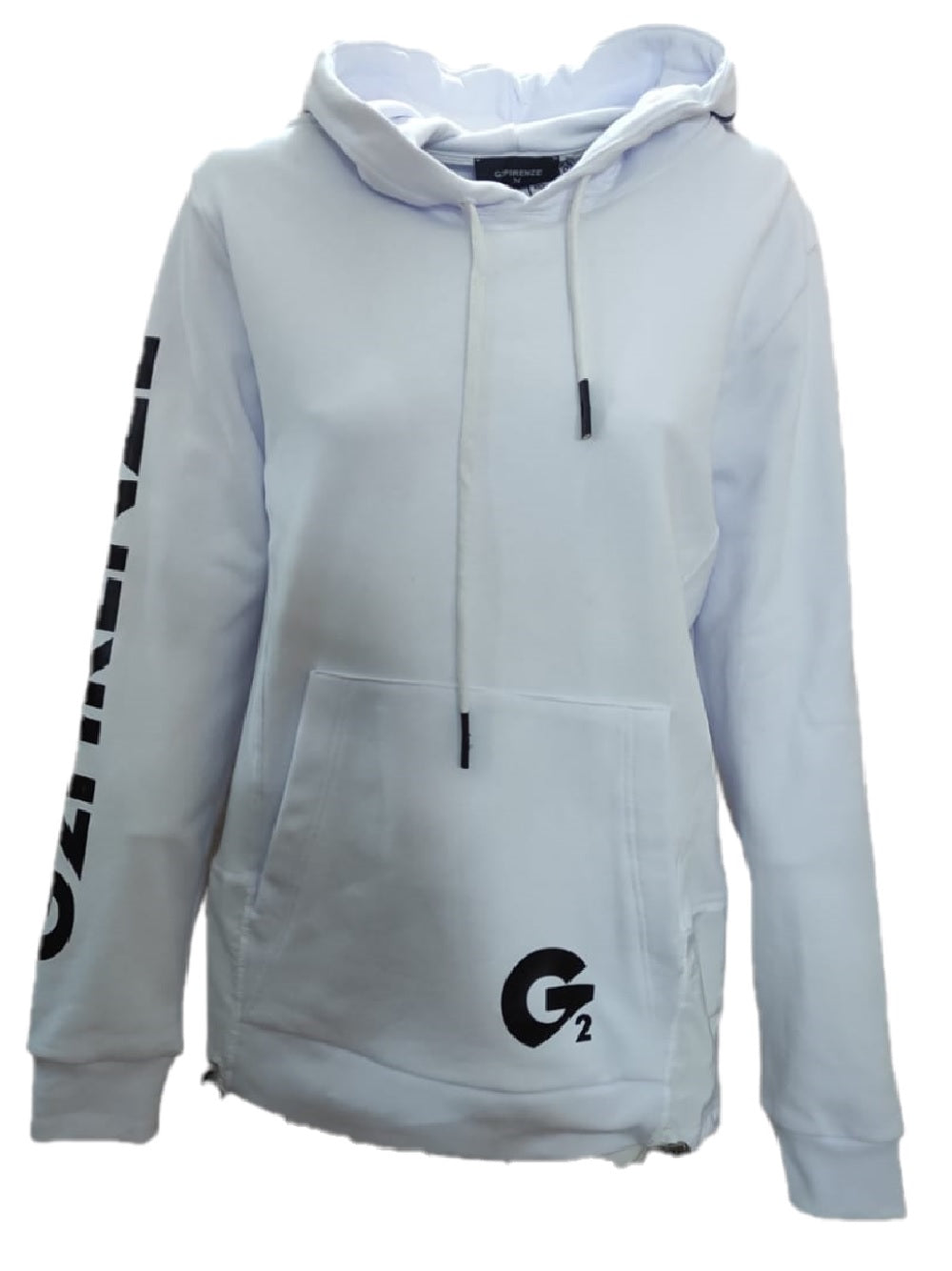 Felpa G2FIRENZE sport edition con cappuccio e tasche anteriore in cotone con coulisse e stampa logo sul braccio destro.