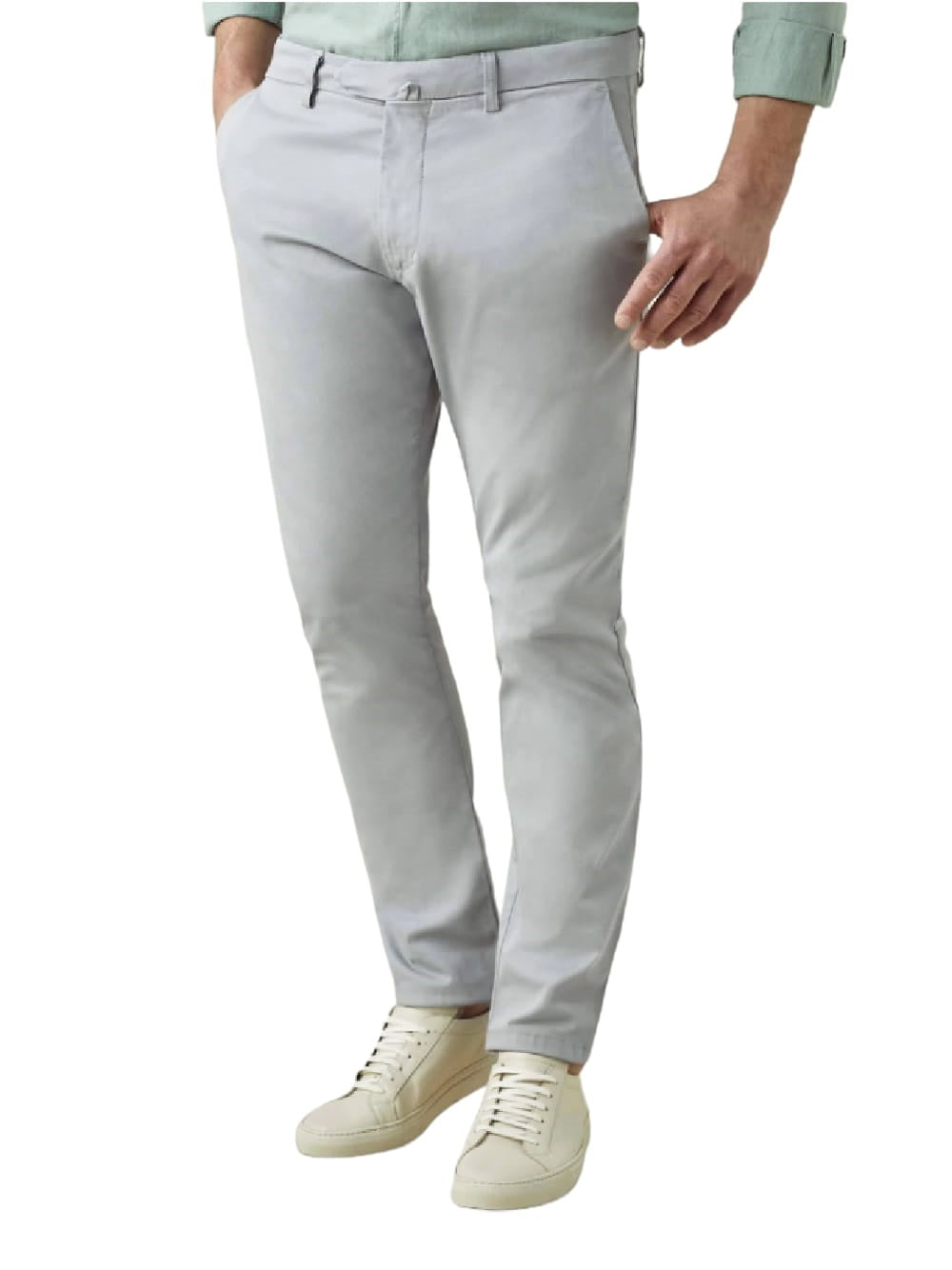 Jeckerson JKUPA046 GREY trousers with belt loops, zip and button fastening, slant pockets, logo applied on the back, welt pockets with button, turn-ups at the bottom