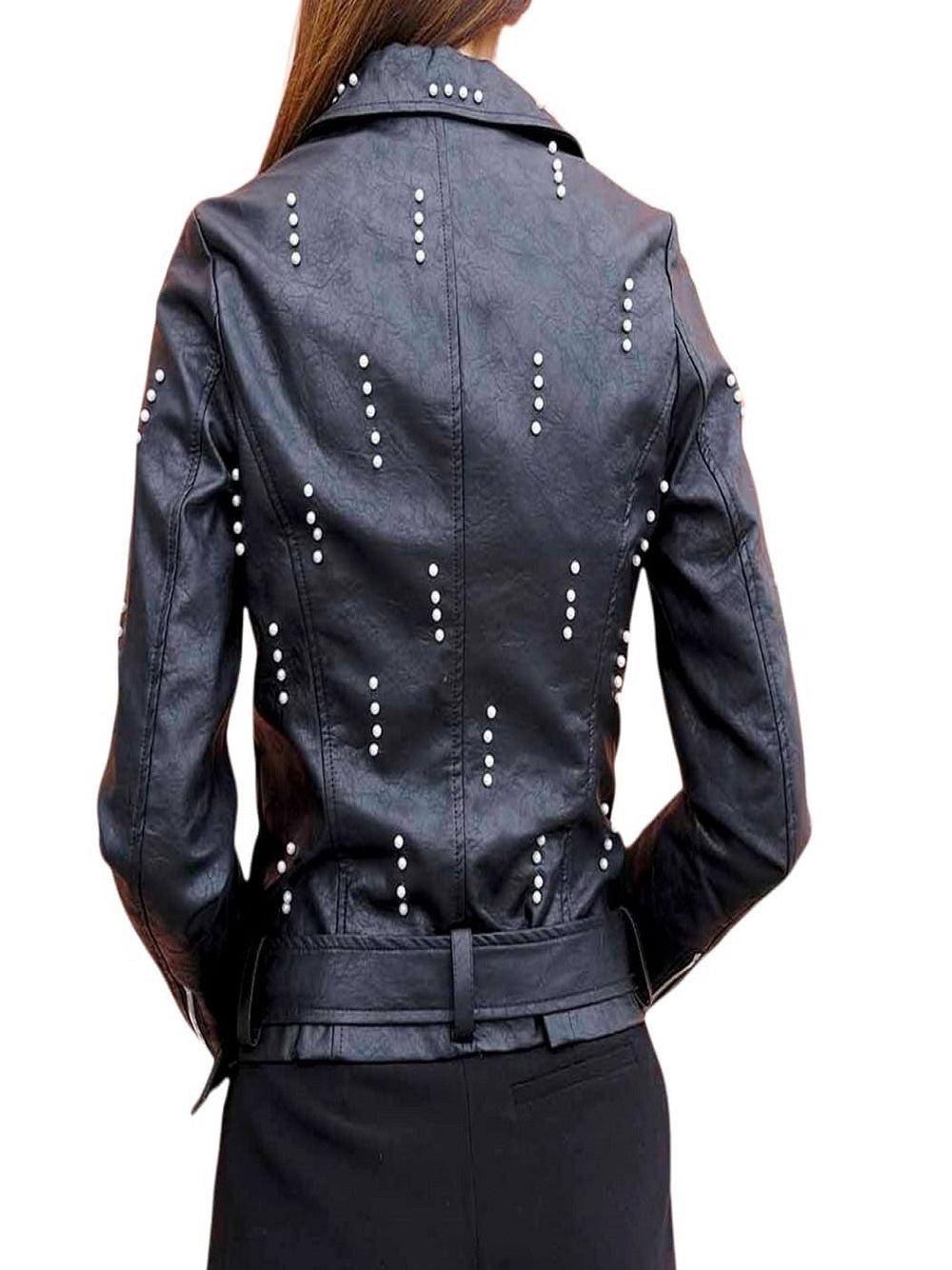 Giubbino Toy G pearl nero in ecopelle impreziosito di perle Toy G PEARL NERO