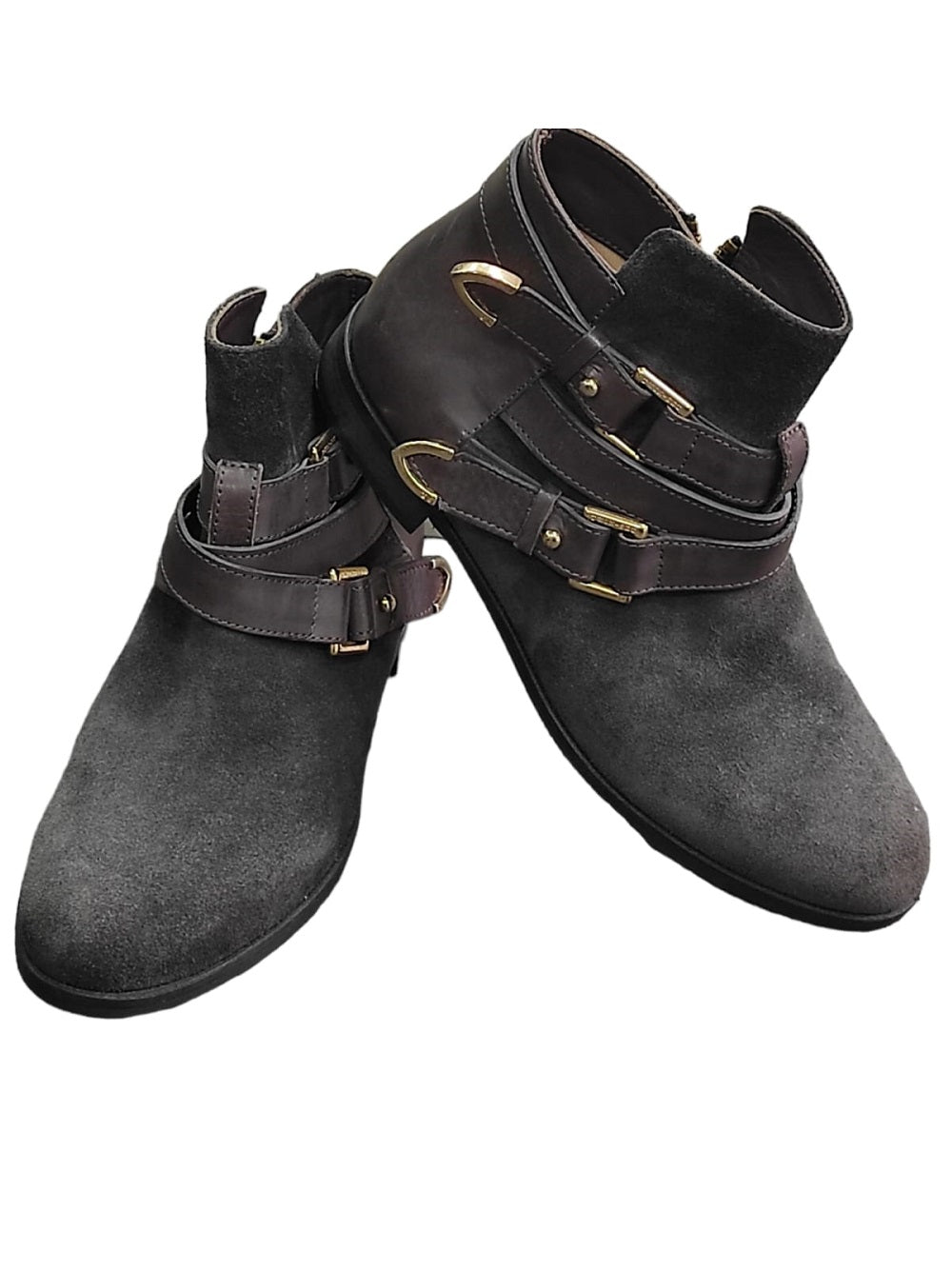 Anfibi Twinset effetto pelle e camoscio con fibbia tonda décor e zip laterale