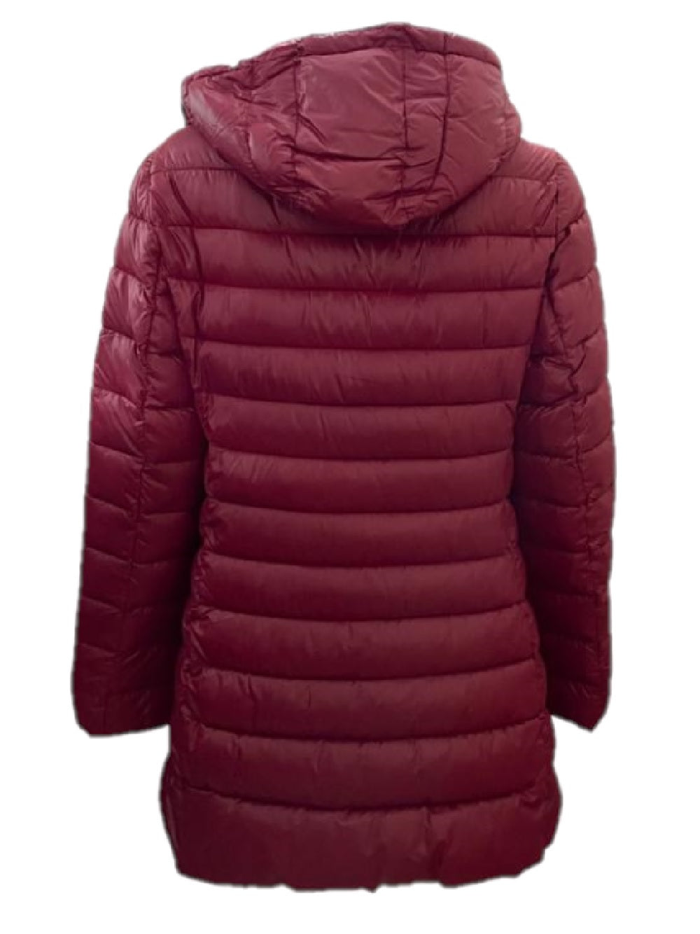 Chaqueta de plumas Arisa de Chiara Bruni en color burdeos con capucha desmontable