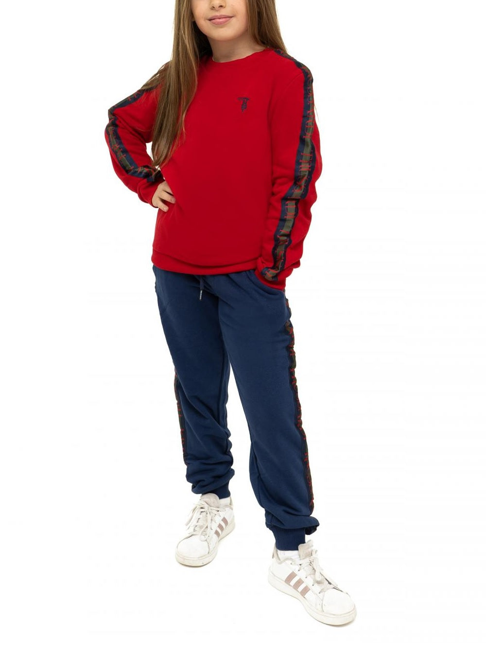 Chándal completo para niños Trussardi modelo KUREJO rojo y azul con logotipo y rayas laterales