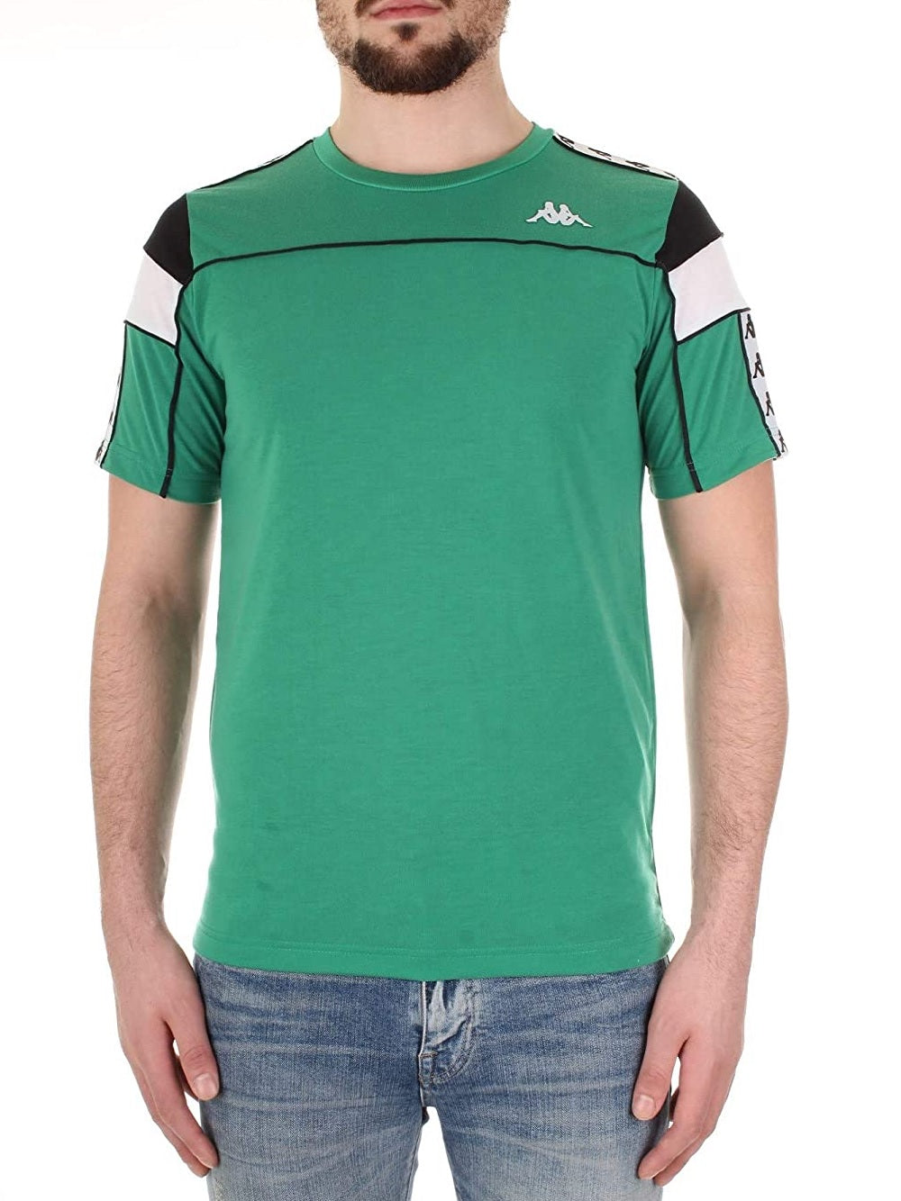 T-Shirt Kappa modello 303WBS0 banda 222 con ripetizione del logo su spalle e maniche