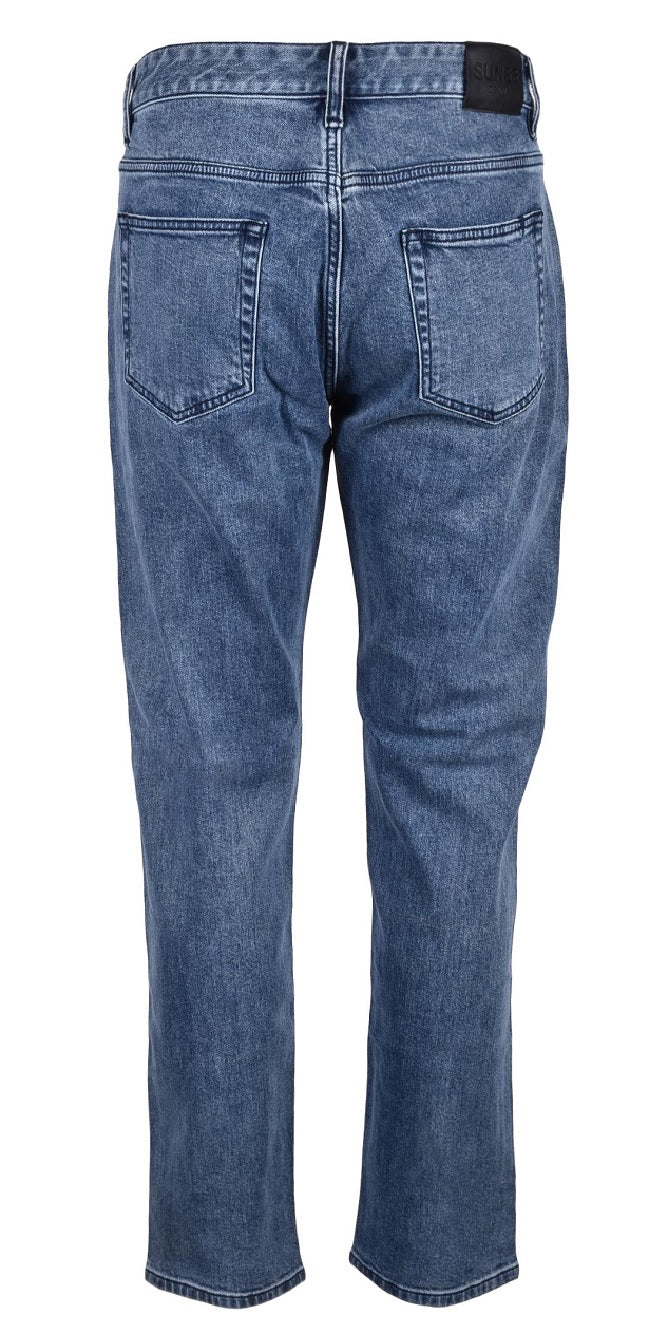 Jeans Sun68 modello D32101 chiusura centrale con bottone e passanti per cintura. Sun68 D32101 BLU