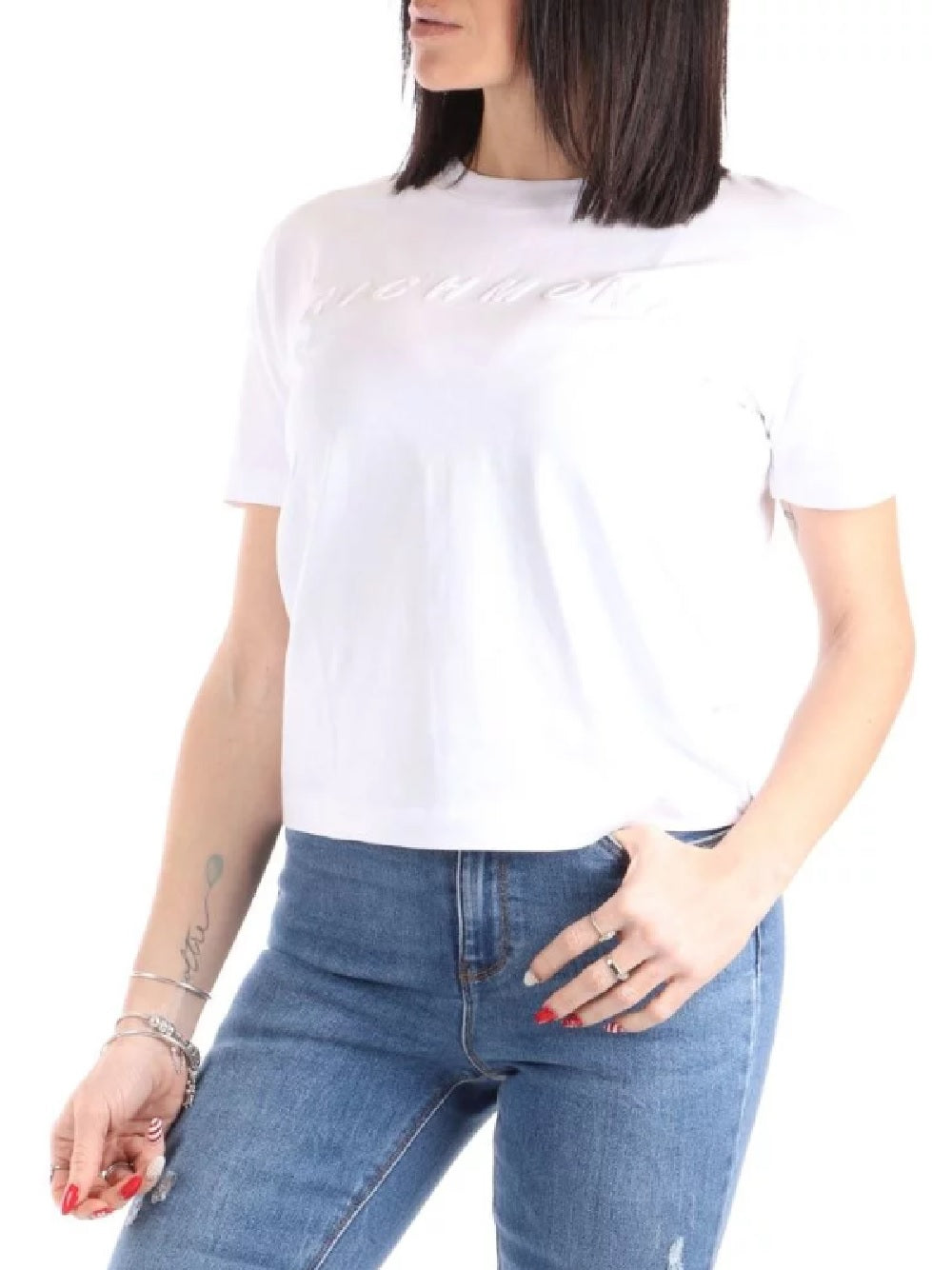 T-shirt John Richmond modello UWP22085TS con logo lettering ricamato sul davanti tono su tono