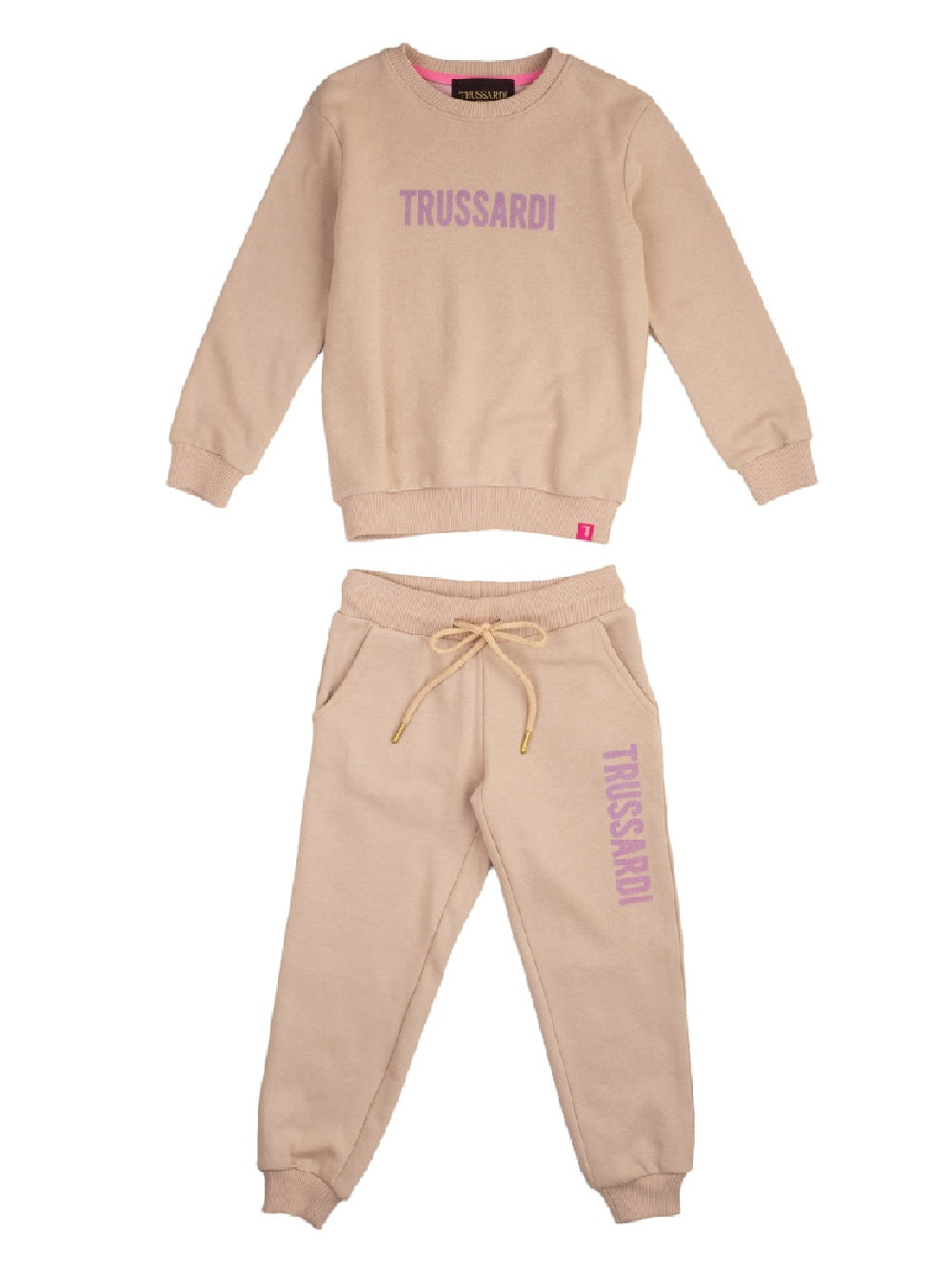Tuta completa Trussardi modello TGA22035CF beige e scritta in velluto rosa