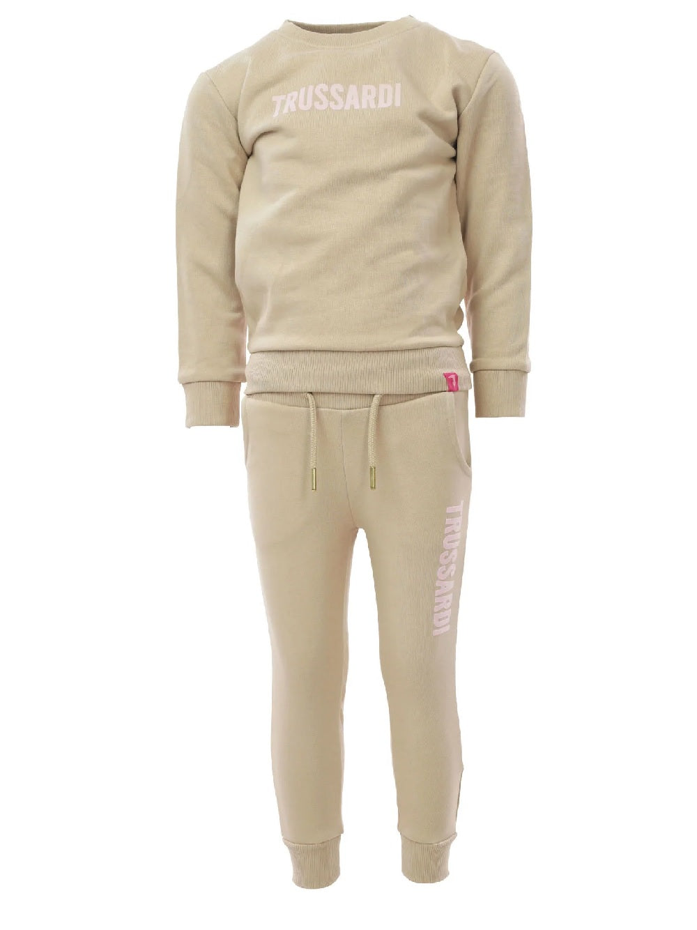 Tuta completa Trussardi modello TGA22035CF beige e scritta in velluto rosa