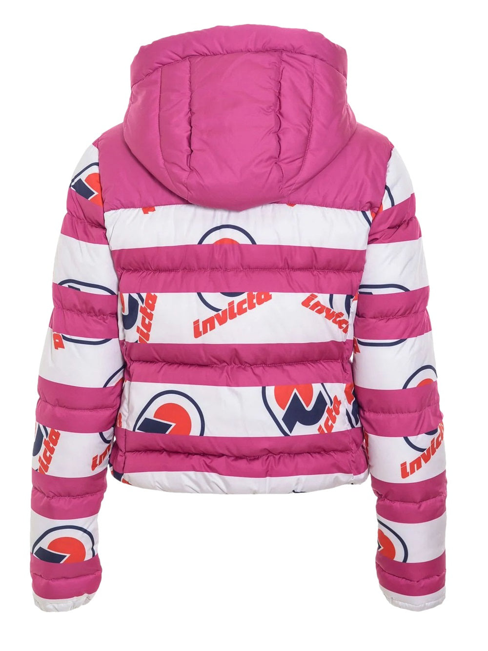 Chaqueta de plumas para niña Invicta modelo 4431920BA con rayas y estampado de logotipo en contraste.