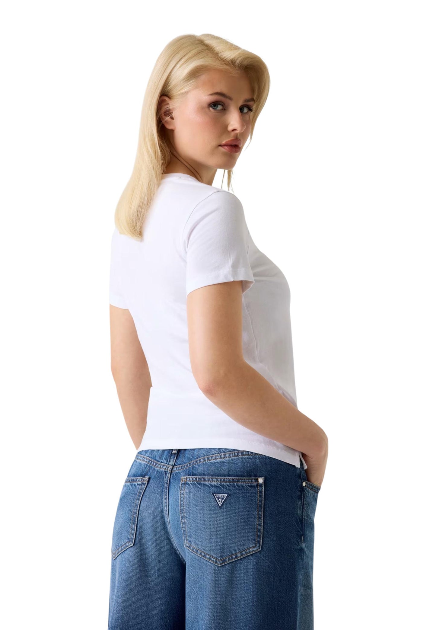 Guess T-Shirt Donna Guess SS CN GUESS STUDS SCRIPT TEE white white