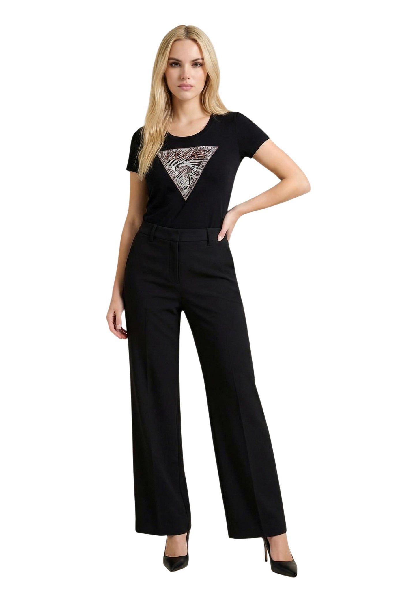 Guess T-Shirt Donna Guess SS CN ZEBRA TRIANGLE TEE black black