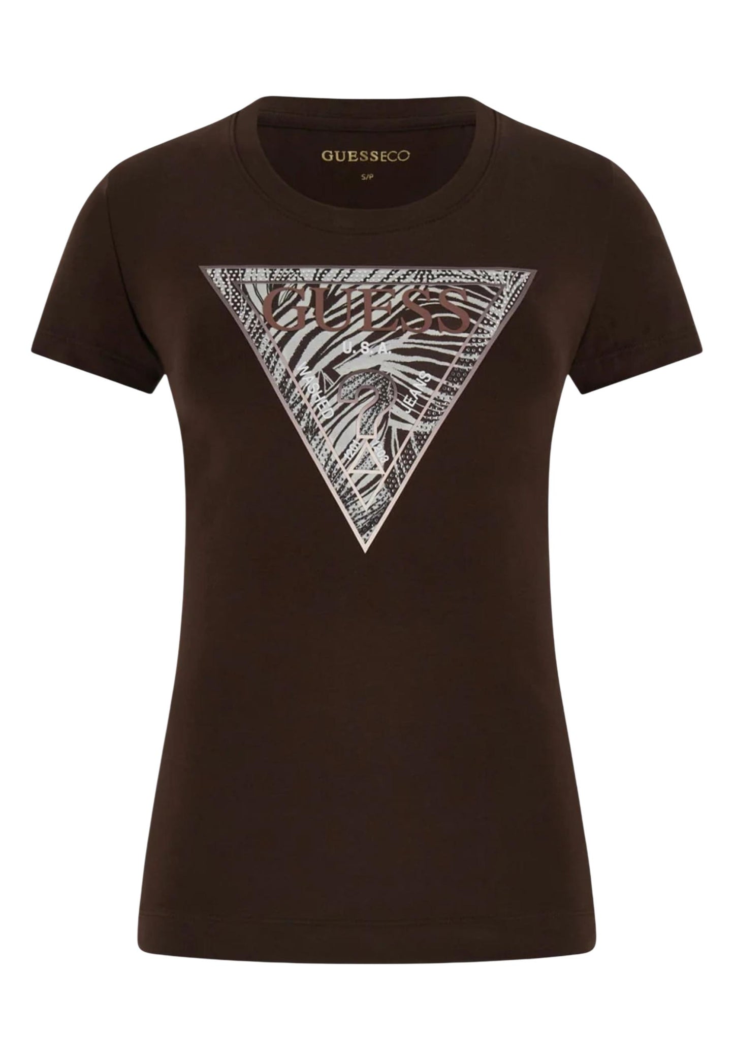 Guess T-Shirt Donna Guess SS CN ZEBRA TRIANGLE TEE brown brown