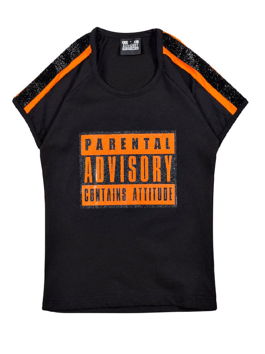 T-Shirt Parental Advisory con stampa lucida arancione AD1228GA