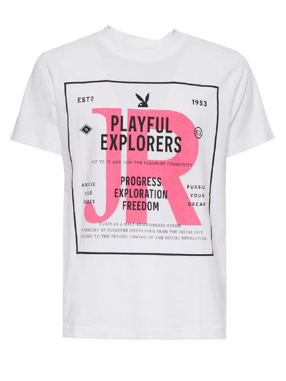 Camiseta de manga corta John Richmond, cuello redondo con estampado destacado en la parte delantera, referencia a Playboy HMP22143TS