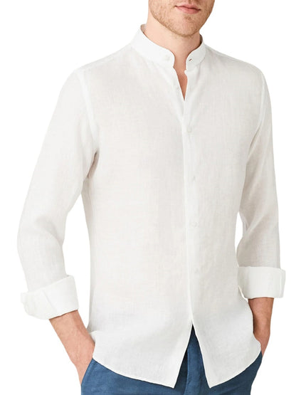 Camisa de algodón gabardina con cuello mao