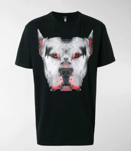 T-shirt Marcelo Burlon CMAA018S180010121088 Nero girocollo in jersey di cotone con stampa cane davanti. Vestibilità oversize