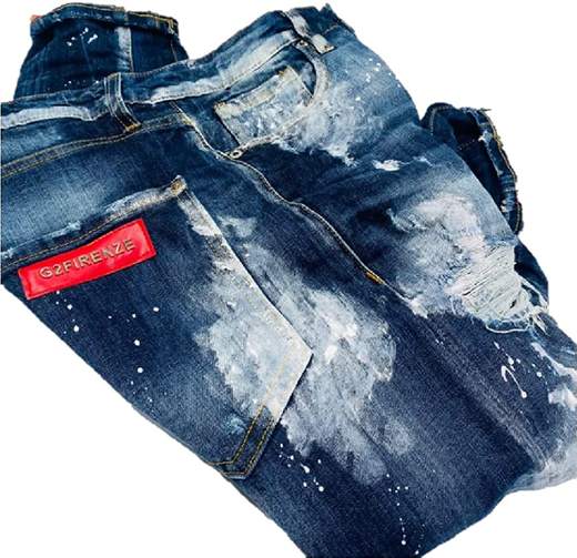 Jeans G2FIRENZE SPLASH Blu con abrasioni e spruzzi pittura a laser, lavaggio forte vestibilità slim.