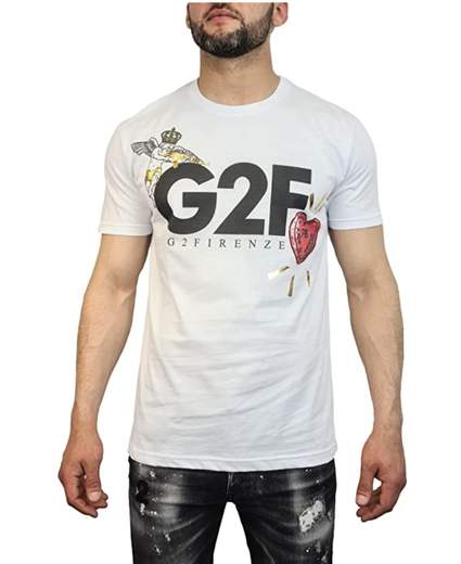 T-shirt G2FIRENZE HEART Bianco G2FIRENZE in cotone maniche corte e girocollo con stampa del marchio davanti in contrasto.