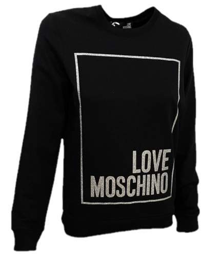 Felpa Love Moschino W4H0605 girocollo nero donna moschino con lettering in glitter. Modello comodo con elastici agli orli.