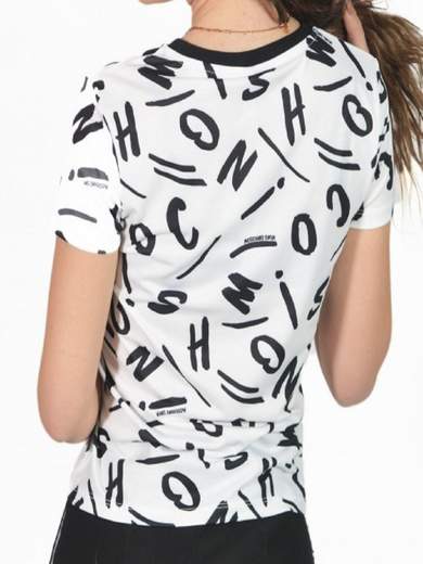 T-shirt lettering Love Moschino A19162135 Bianco girocollo e lettering all over a contrasto, mezza manica