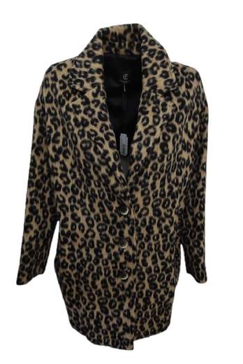 Cappotto Cristinaeffe modello LOLA  in eco pelliccia animalier beige e nero colletto e bavero classici