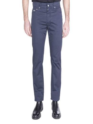 Pantalone Harmont&Blaine W1234 Blu da uomo, cinque tasche. Tinta unita con logo, chiusura zip e bottone.