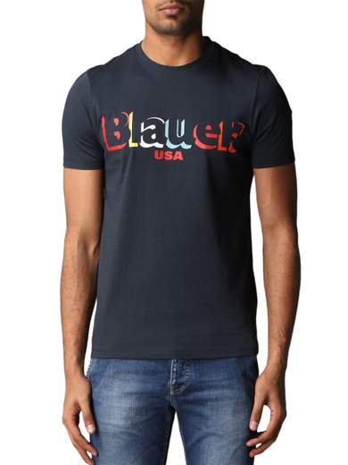 Blauer 20SBLUH02159 Nero T-shirt Blauer da Uomo 20SBLUH02159 Maglietta in jersey di cotone con manica corta. Costina elastica nel girocollo. Scritta Blauer Usa stampata al centro Uomo Mezza manica 12