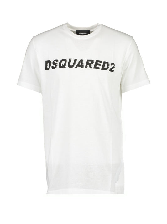 T-shirt Dsqared2 modello S74GD0835 con stampa logo sul petto, girocollo, maniche corte e orlo dritto