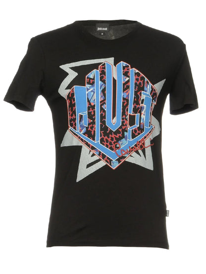 Camiseta de manga corta Just Cavalli S03GC0366, estampado de logotipo holográfico llamativo en la parte delantera