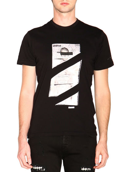Daniele Alessandrini Navy Blue T-Shirt M7113E7763906 solid color, grey logo writing on the left sleeve.