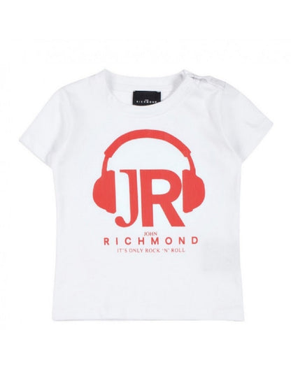Camiseta John Richmond RIP20082TS con estampado rojo en contraste y logotipo en la espalda