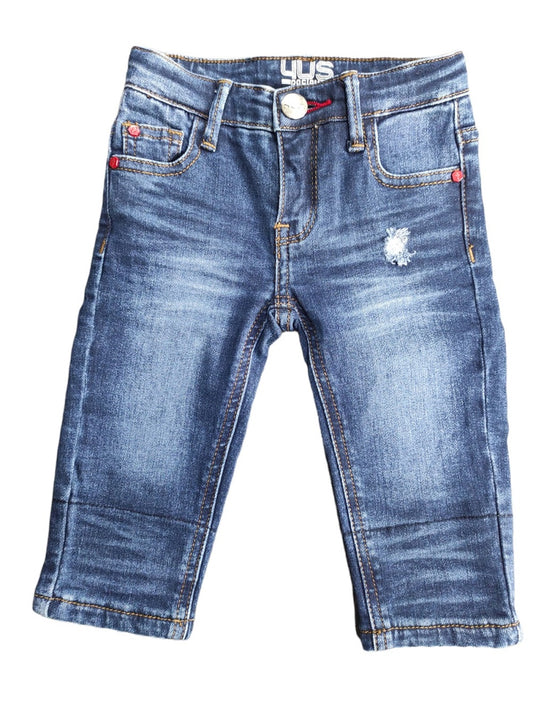 jeans Cesare Paciotti denim PJP600BP, effetto consumato, logo, tinta unita, lavaggio scuro, chiusura con bottone, zip, multitasche