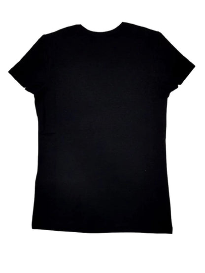 La camiseta Love Moschino W4F731QE1951 presenta purpurina aplicada para formar las letras de la marca y corazones cruzados.