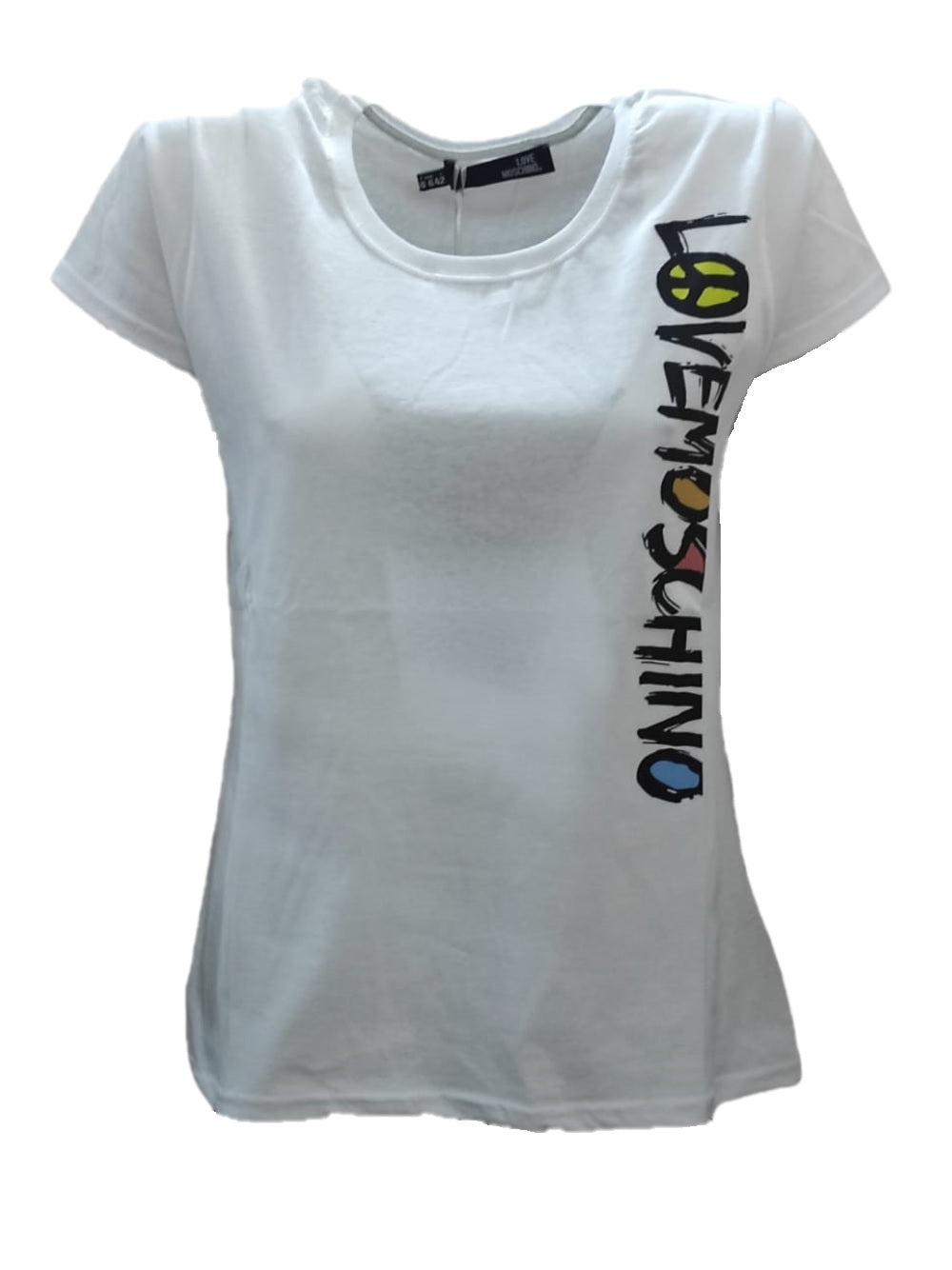 T-Shirt da donna LOVE MOSCHINO W4F1830 M3876 con logo a contrasto sul laterale